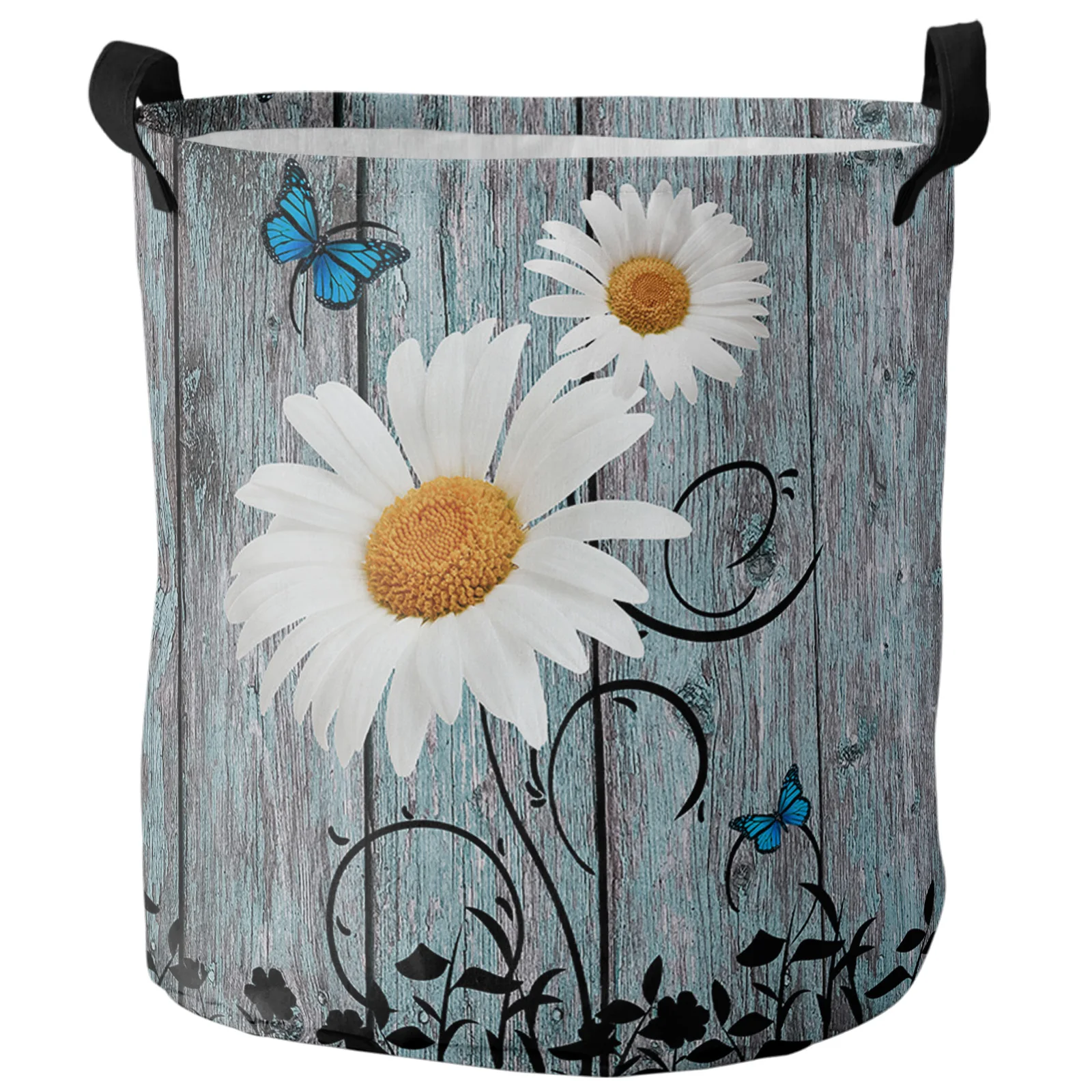 

Daisy Retro Wood Grain Butterfly Dirty Laundry Basket Foldable Waterproof Home Organizer Basket Clothing Kids Toy Storage Basket