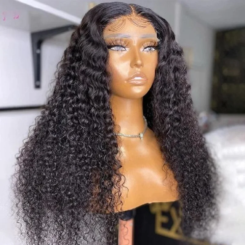 

Длинный черный бесклеевой предварительно выщипанный 26 дюймов 180% Плотность кудрявый кружевной передний парик с BabyHair температура нагрева ежедневный косплей парик