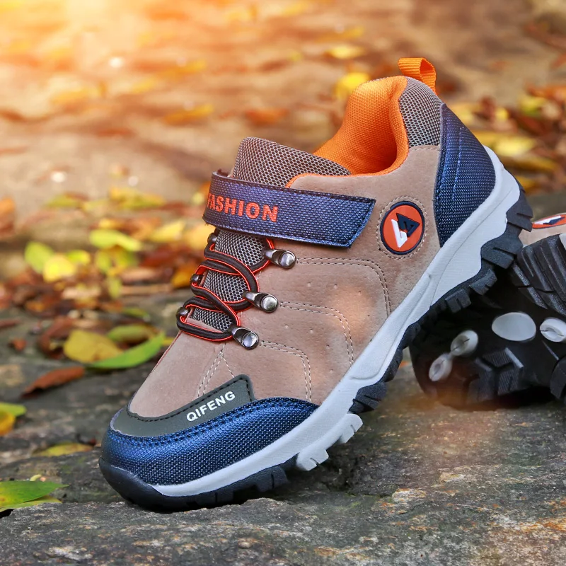 Children Outdoors Hiking Shoes For Boy Waterproof Teenagers Leather Sneakers Brown Non-slip Spring Autumn Pupil Special Climbing