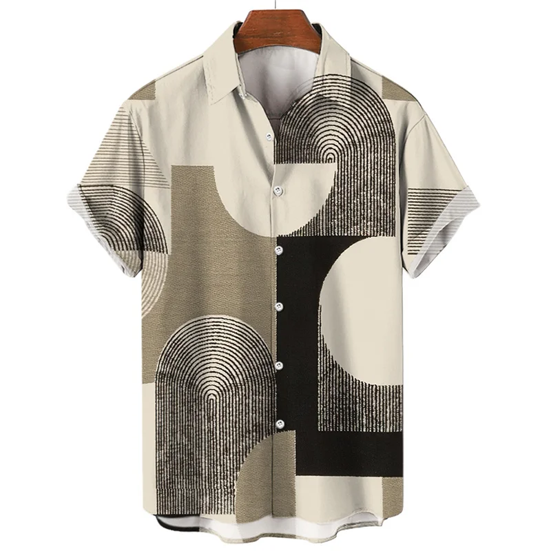 Summer Hawaiian men's Shirt Geometric Graphics 3D Printed Shirt Minimalist Design 2023 Men's Casual Top Street Short Sleeves 3