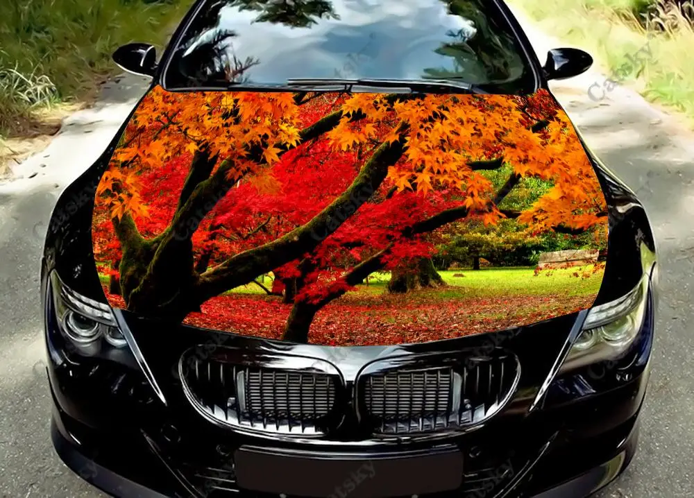 

Autumn Trees Leaves Car Hood Vinyl Stickers Wrap Vinyl Film Engine Cover Decals Sticker Universal Car Hood Protective Film