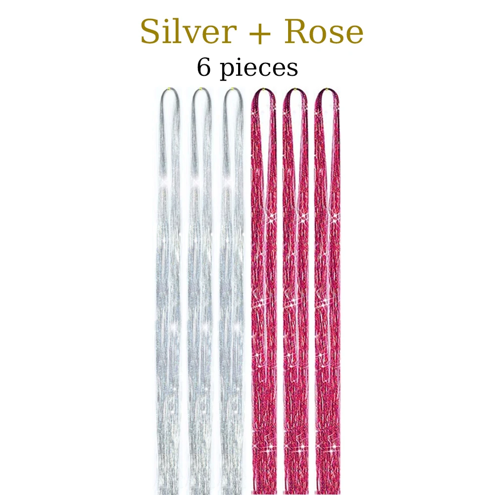 48-Inch Sparkling Hair Tinsel Kit with 1200 Strands and Styling Tool (12 Vibrant Colors)