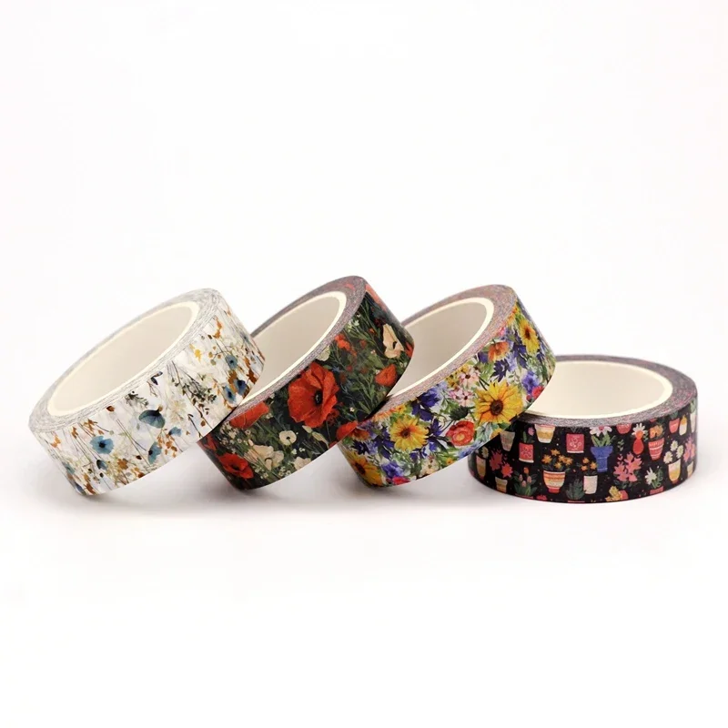 2025 NEW 1PC 10M Decor Wild Flowers Paper Washi Tapes Set for DIY Scrapbooking Adhesive Masking Tape Cute Journaling Stationery 4