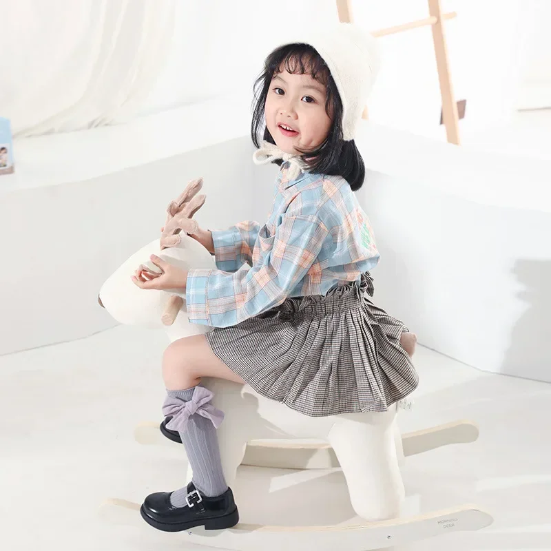 

Новые носки для девочек на весну и лето, детские носки средней длины с бантом в Корейском стиле, двойная игла, яркие и милые