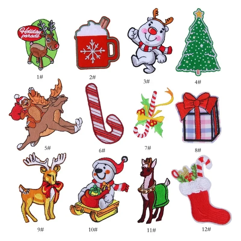 

50pcs/Lot Luxury Embroidery Patch Santa Snowman Sled Deer Christmas Tree Decoration Gift Clothing Decoration Craft Diy Applique