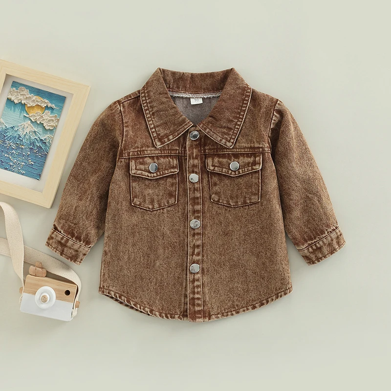 1-5Y Fashion Kids Boys Autumn Shirts Jacket Denim Solid Long Sleeve Single Breasted Pocket Coats kids jackets