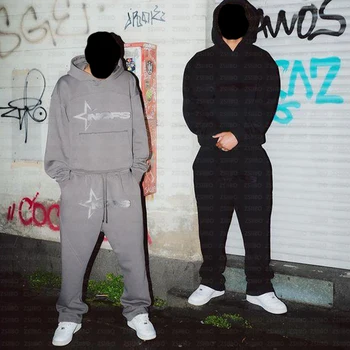 Abbigliamento sportivo NOFS Lettera Ricamo Marchio di moda Felpa con cappuccio oversize allentata Y2K Hip-Hop Streetwear donna Pullover Pantaloni casual 1