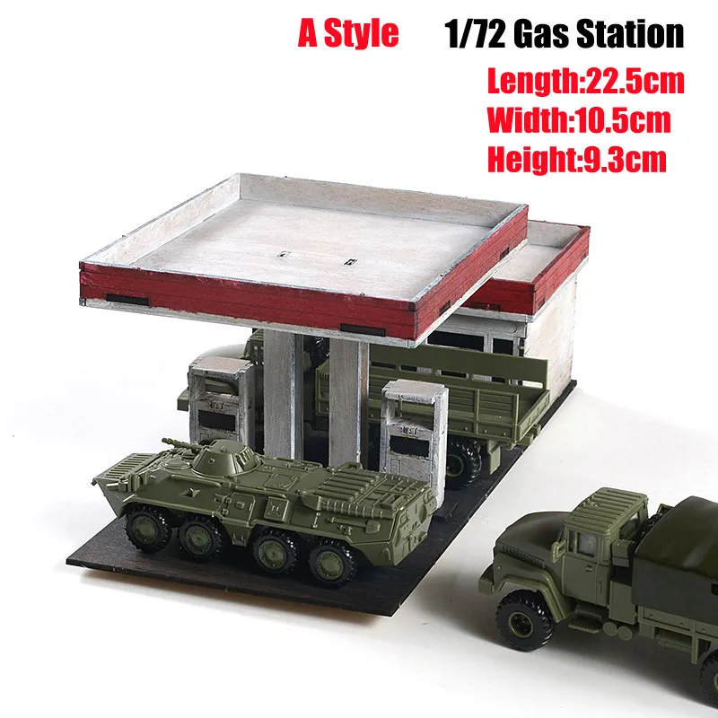 1/72 Gas Station Building Scene Wooden Assembly Model Ornament DIY Handmade Toy 2