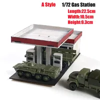 1/72 Gas Station Building Scene Wooden Assembly Model Ornament DIY Handmade Toy 2