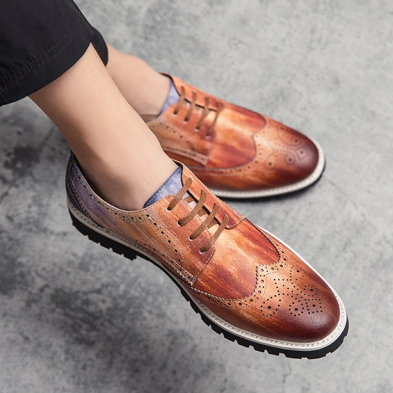 

Men Luxury Brand Genuine Leather Block Oxford Flats Shoes for Mens Colour Handmade Vintage Casual Sneakers Leather Wedding Shoes