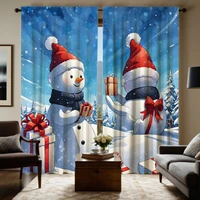 2pcs set HD Christmas gift snowman decoration curtain Blue tie digital printed curtain Home decoration style Decoration livin 1