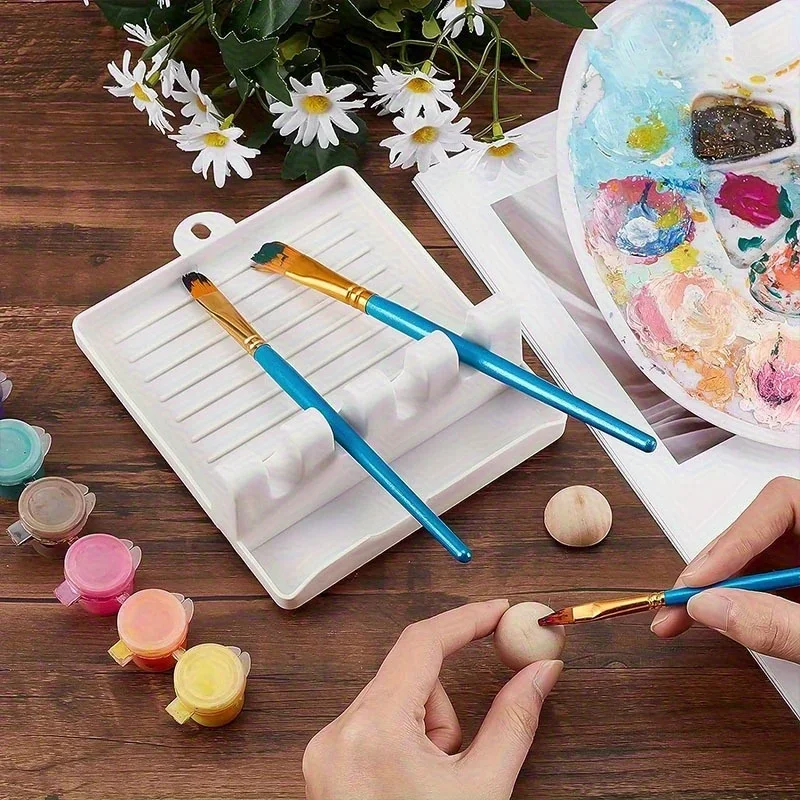 1pc 4-Slot Paint Brush Holder -Palette Tray with Polished Finish,Easy-Clean Art Organizer for Watercolor, Acrylic & Oil Brushes