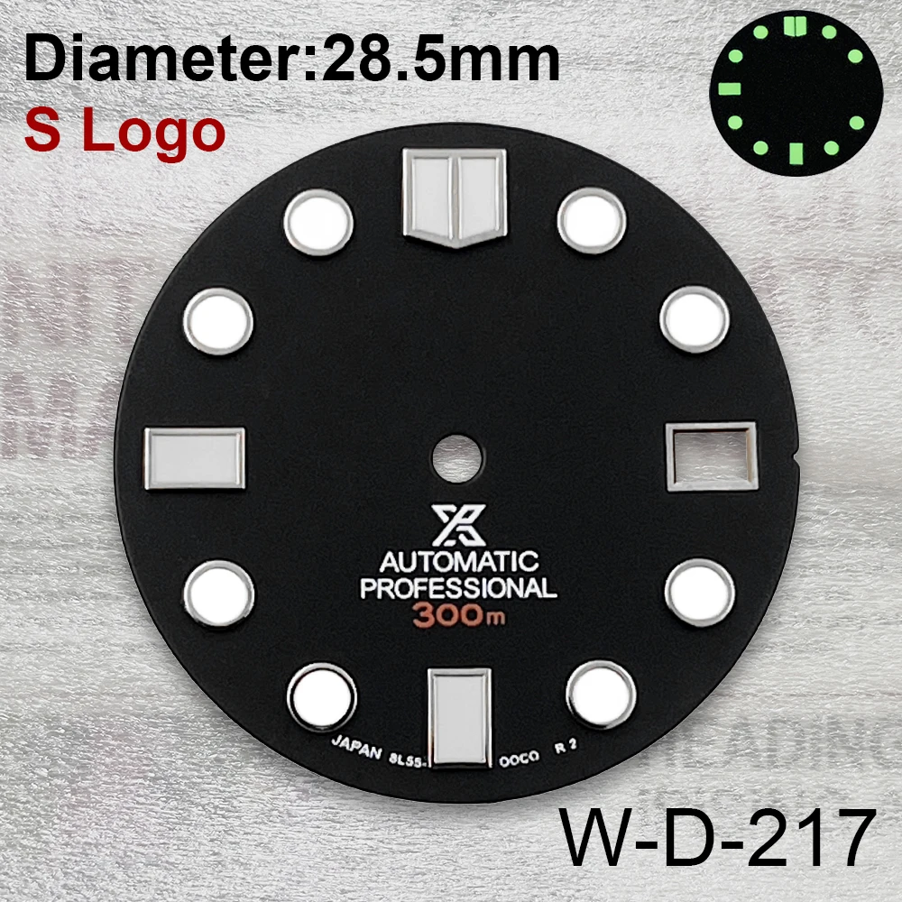 28.5mm S Logo  Fish Scale Dial Suitable For NH35/NH35A/NH36/4R/7S Movement Green Luminous Watches Modification Accessories