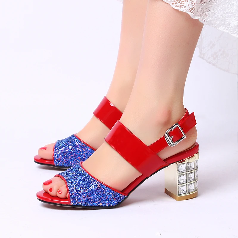 

Classic Women Crystal Heel Mixed Colors Sandals Plus Size Bling Rhinestone High Heels Sandals Elegant Woman Shoes Party Dress
