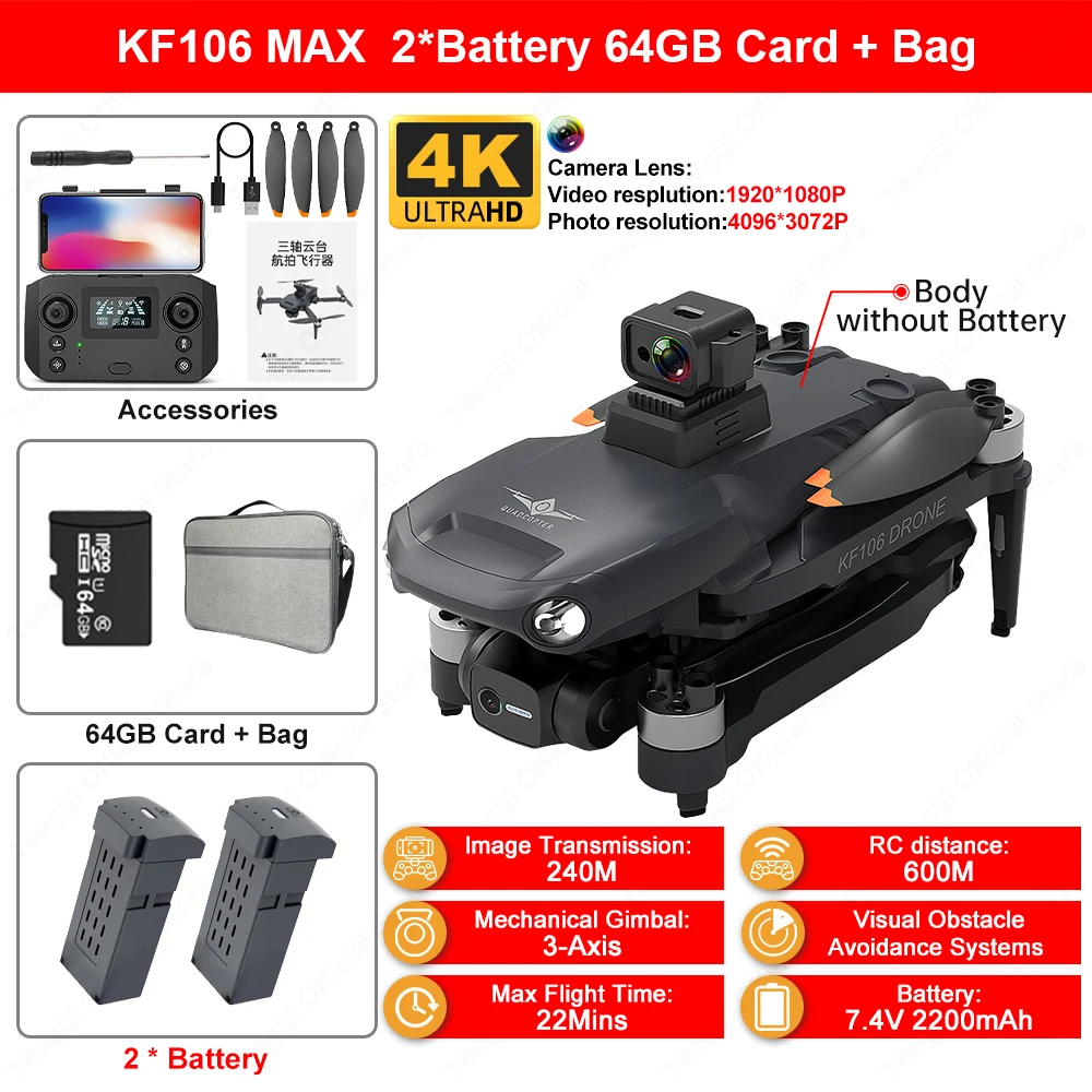 Teeggi KF106 Drone 4K Profesional 2.4G WiFi HD Camera With Obstacle Avoidance Foldable Quadcopter RC Helicopter Toy VS KF102 toy helicopter RC Helicopters