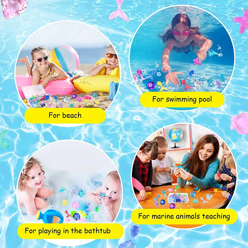 Kids Summer Pool Diving Treasure Hunt Game Ocean Treasure Acrylic Gems Underwater Water Games Pool Accessories Set Children Toys 3