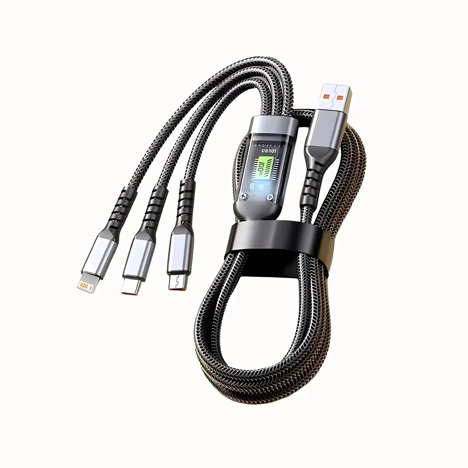 Cavo di ricarica rapida da 100W, cavo multi-caricatore in nylon intrecciato, cavo di ricarica USB multiplo 3 in 1 con Type-C e Micro