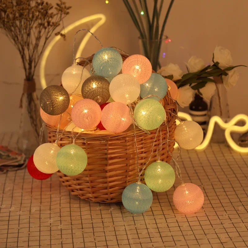 Cotton Ball String Lights Garland for Christmas Decorations