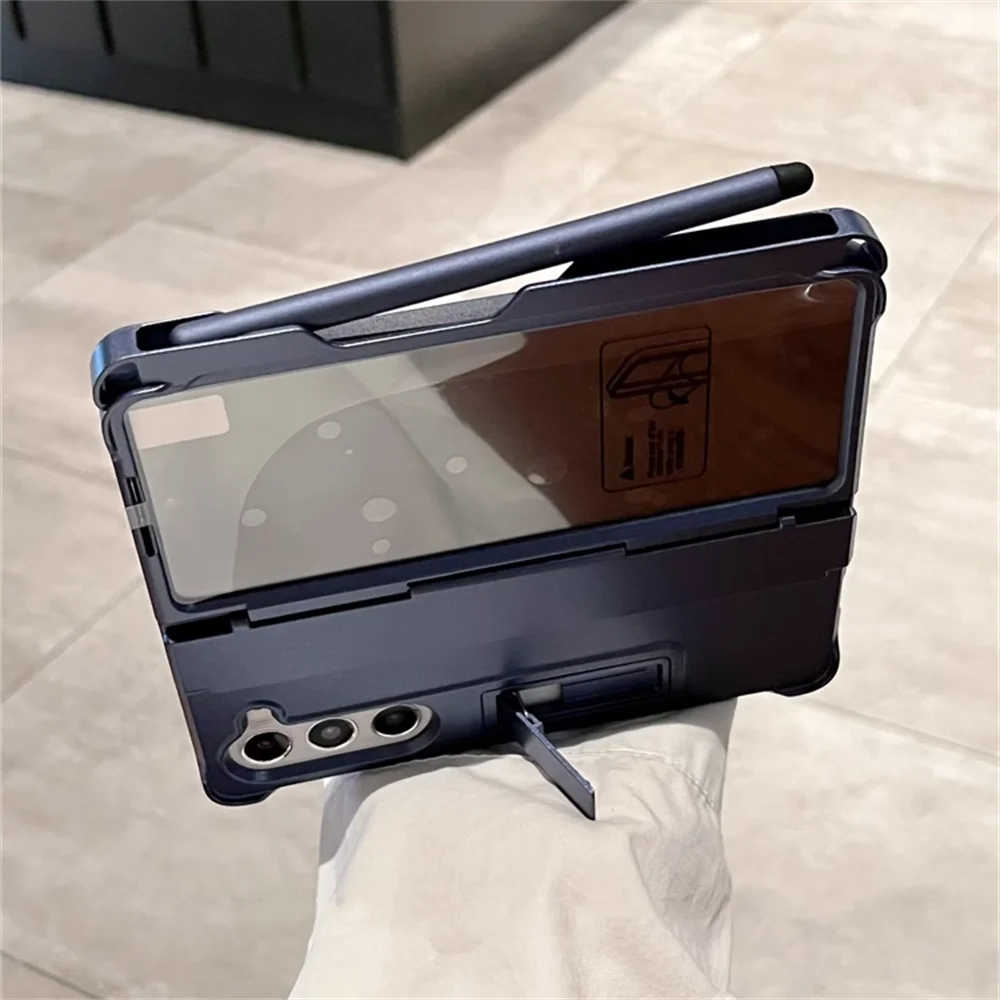 Aromr Hinge Protection With Holder Phone Case For Samsung Galaxy For Z Flip 5 Flip4 Flip3 5G With Tempered Glass Film Cover_voghion.com