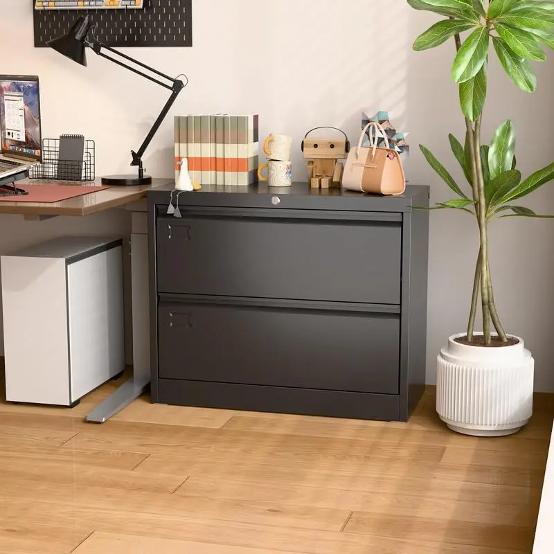 2 Drawer Wide Lateral File Cabinet, Metal Filing Cabinet with Lock, Suitable for Home Office School Hanging Files Letter/Legal