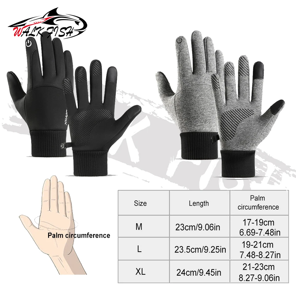 WALK FISH Fleece Fishing Gloves Non-slip Thermal Touch Screen Windproof Waterproof Men Running Skiing Bicycle Motorcycle Gloves