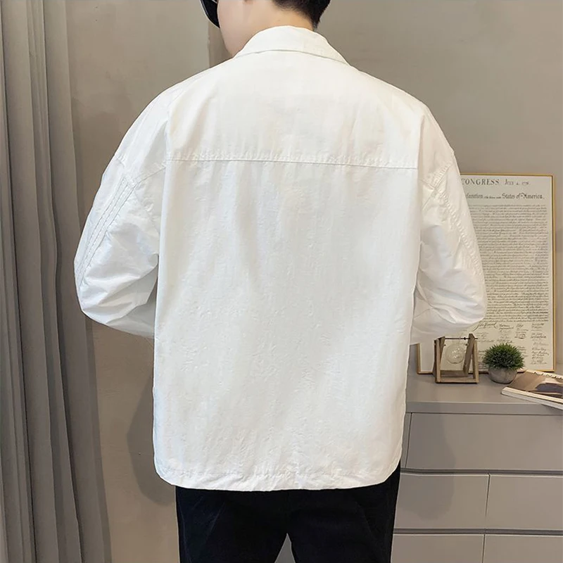 Autumn Winter Korean Fashion Polo-neck Letter Printed Jacket Male Casual Fashion Buttons Coat Top Homme Loose Cardigan Outwear