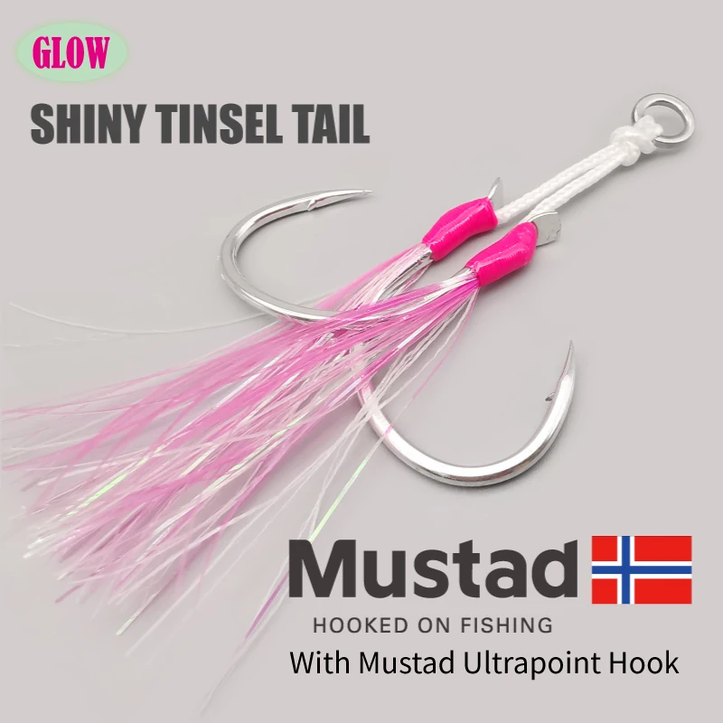 1-SJ Slow Jigging Twin Assist with Mustad Hooks Glow Jigging Hooks