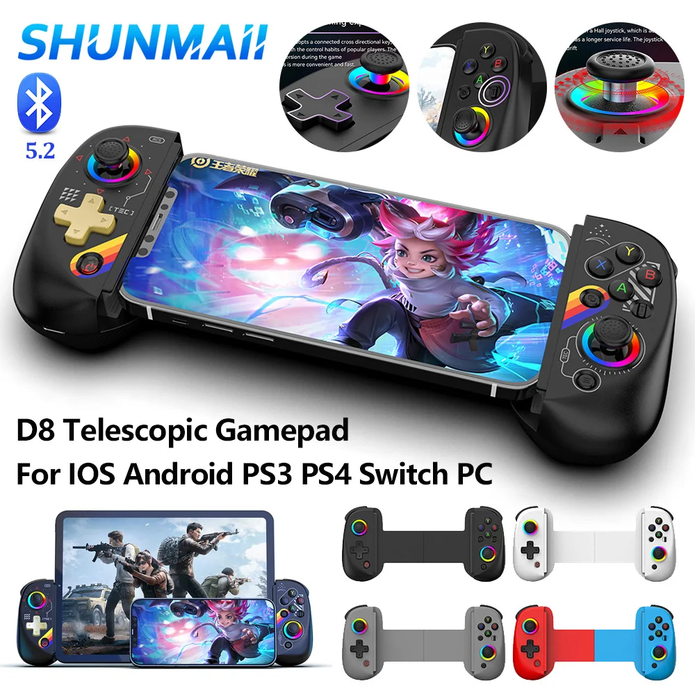 D8 ڷ ޴ е Bluetooth-Compatible5.2  е ̽ƽ, RGB Ʈ, ȵ̵ iOS PS3 PS4 ġ PC