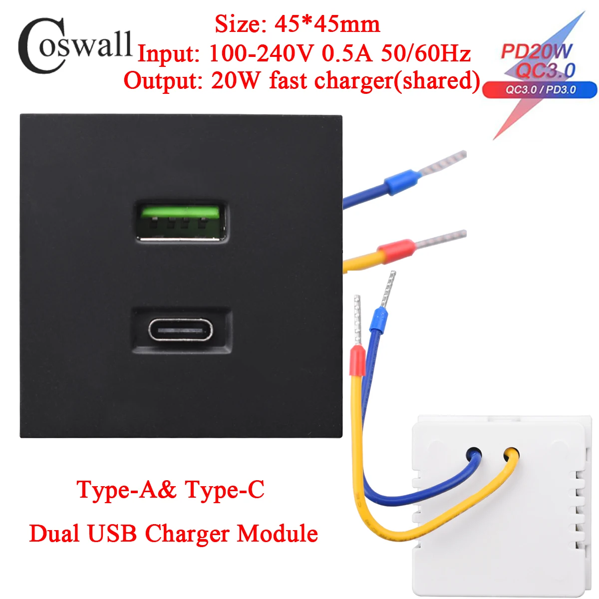 Coswall Dual USB Wall Charger with 20W Fast Charging Capability