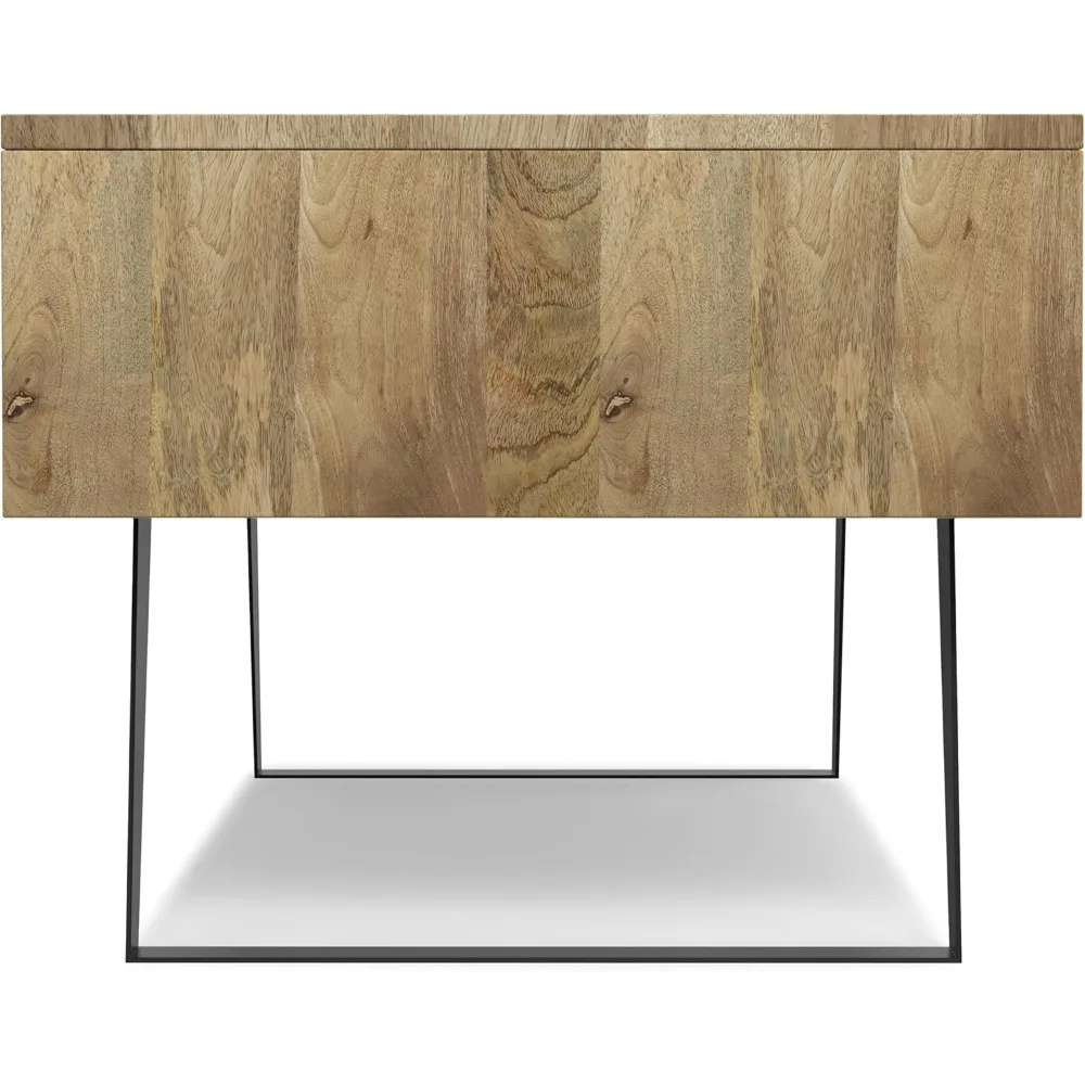 Solid Mango Wood and Metal 48 inch Wide Rectangle Modern Industrial Coffee Table in Natural for The Living Room Café Tables 4