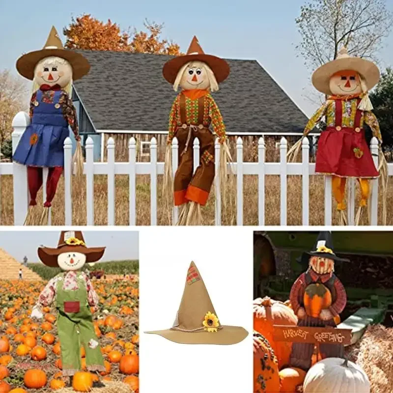 1 Stück Vogelscheuchenhut Deluxe Sonnenblumen Filz Zauberer Hexenhut Cosplay Zubehör für Halloween Kostümparty – Detail 4