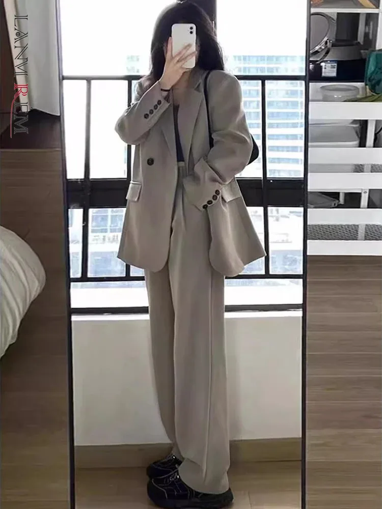 

LANMREM Two Piece Set For Women Notched Solid Color Single Button Blazer With Casual Pants Versatile 2024 New Clothing 2Z1202