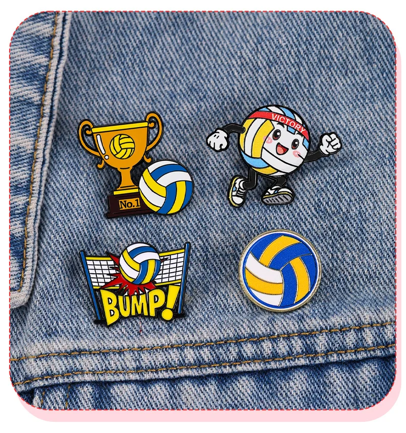 4 Stück Volleyball-Cartoon-Broschen, Sportveranstaltungs-Gedenkabzeichen, Schüler-Schultaschen-Accessoires, Volleyball-Trophäen-Pin für den täglichen Gebrauch – Detail 11
