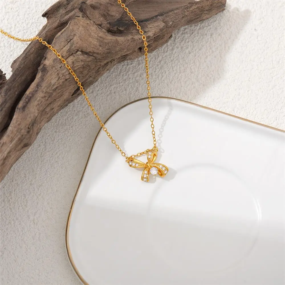 Delicate Butterfly Bowknot Pendant Necklace for Women 18K Gold Plated Waterproof  CZ Zircon Bow Knot Choker Fashion Jewelry 2025