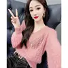 Fashion V-Neck Loose All-match Solid Color Sweaters Women's Clothing 2023 Autumn Winter Knitted Korean Pullovers Casual Tops 3