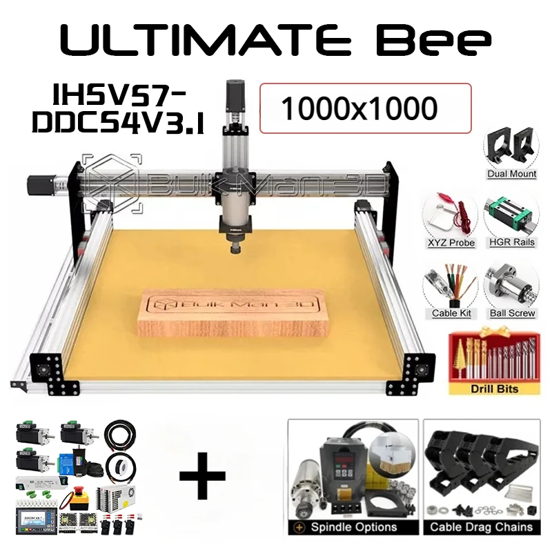 

BulkMan 3D Silver 1000x1000 ULTIMATE Bee CNC Machine Full Kit with DDCS4V3.1-with-IHSV57-180W CNC Wood Router Working Machine