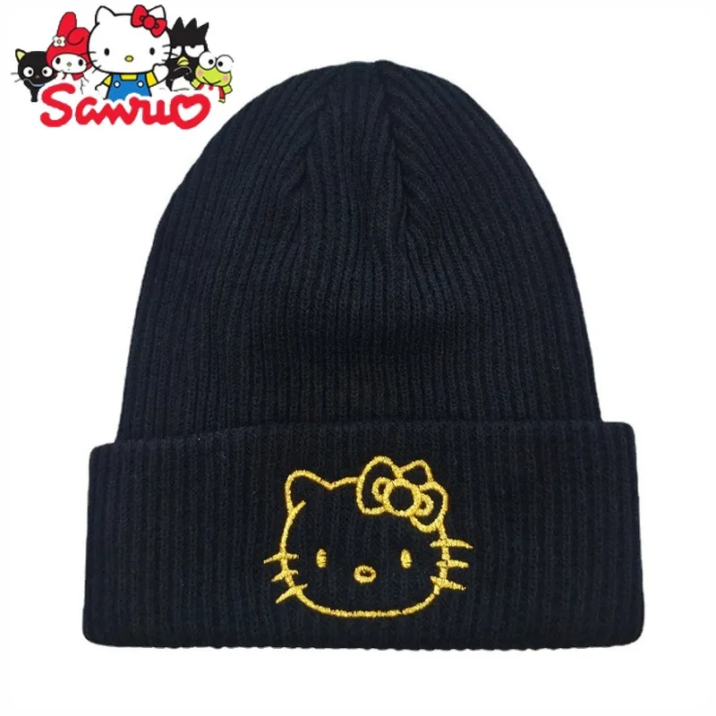 Sanrio Kuromi Hello Kitty Melody Cinnamoroll Pochacco Embroidered Knit Hat Autumn and Winter Thermal Hat Couple Pullover Hat
