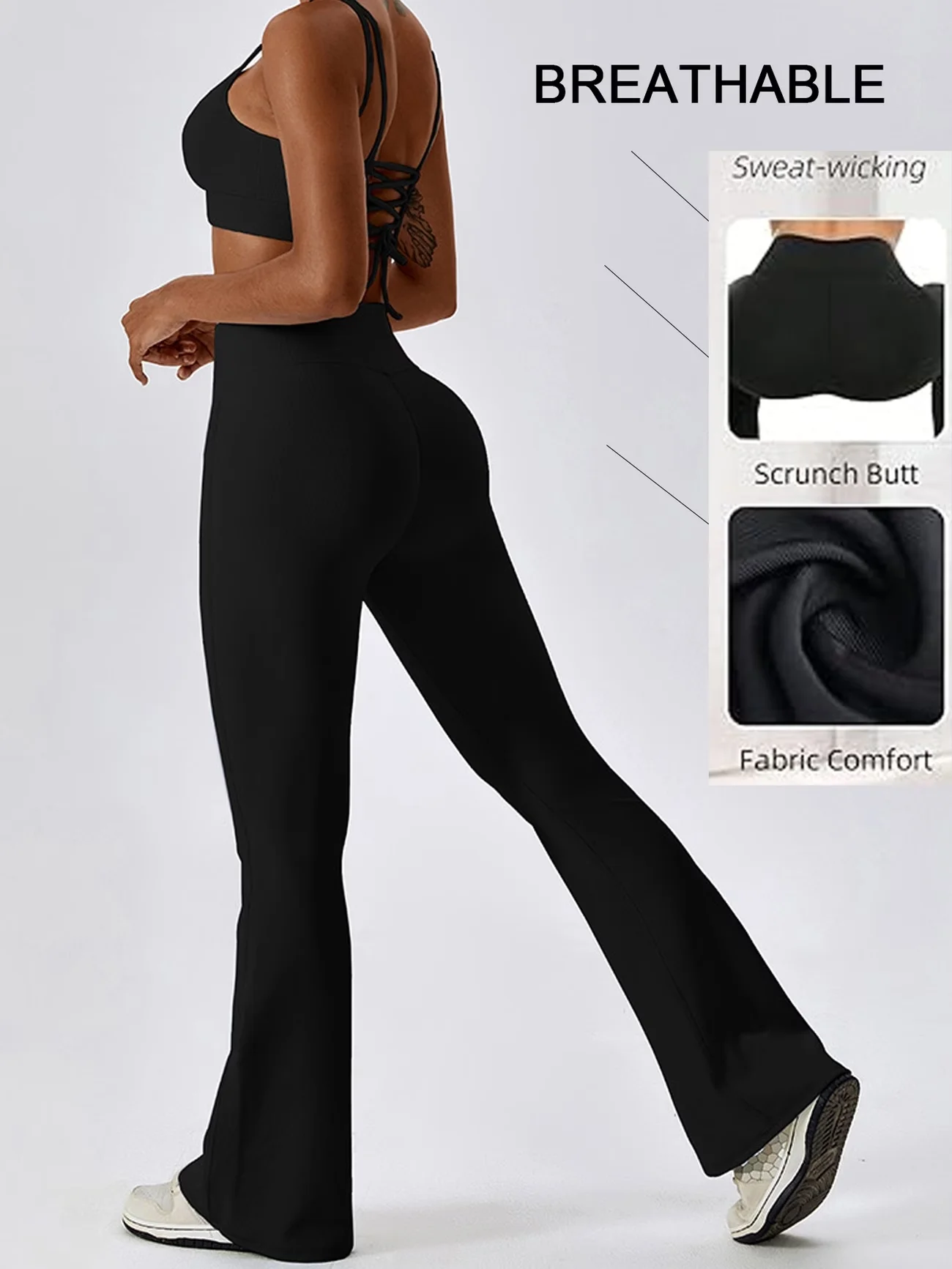 Yoga broek met hoge taille voor dames bootcut sportlegging_voghion.com