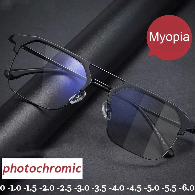 Smart Photochromic Minus Glasses Fashion Luxury Square Frame Near Sight Miopia Occhiali Da Vista Uomo Donna Occhiali Diottrie 0 To -6.0