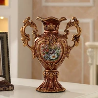 European Luxury Palace Resin Vase Ornaments Home Room Desktop Figurines Crafts Decoration Wedding Gift Retro Silk Flower Pot Art 2