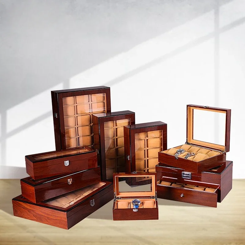 Luxury 3 5 6 8 10 Slots Wood Grain Collection Black Display Case Wooden Watch Box Bracelet Storage Organiser for Valentine Day