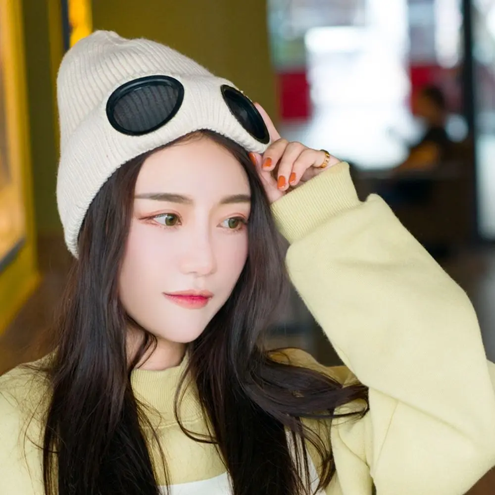 Pilot Glasses Cap Skullies Caps With Glasses Pullover Cap Men Beanie Caps Women Wool Caps Knitted Hats Korean Beanies Ski Cap - 3