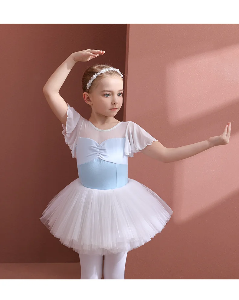 Body Tutu Bambina Tutu Da Ballerina Per Bambine - Body Con Gonna Tulle E Paillettes - Maniche A Volant Costumi Danza Contemporanea - Foto 9