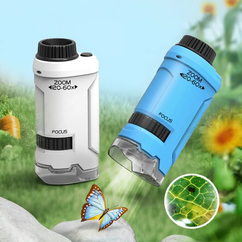 Kid Science Experiment Pocket Microscope Toy Kit 60-120x Educational Mini Handheld Microscope with Light Children Toys Gift 4