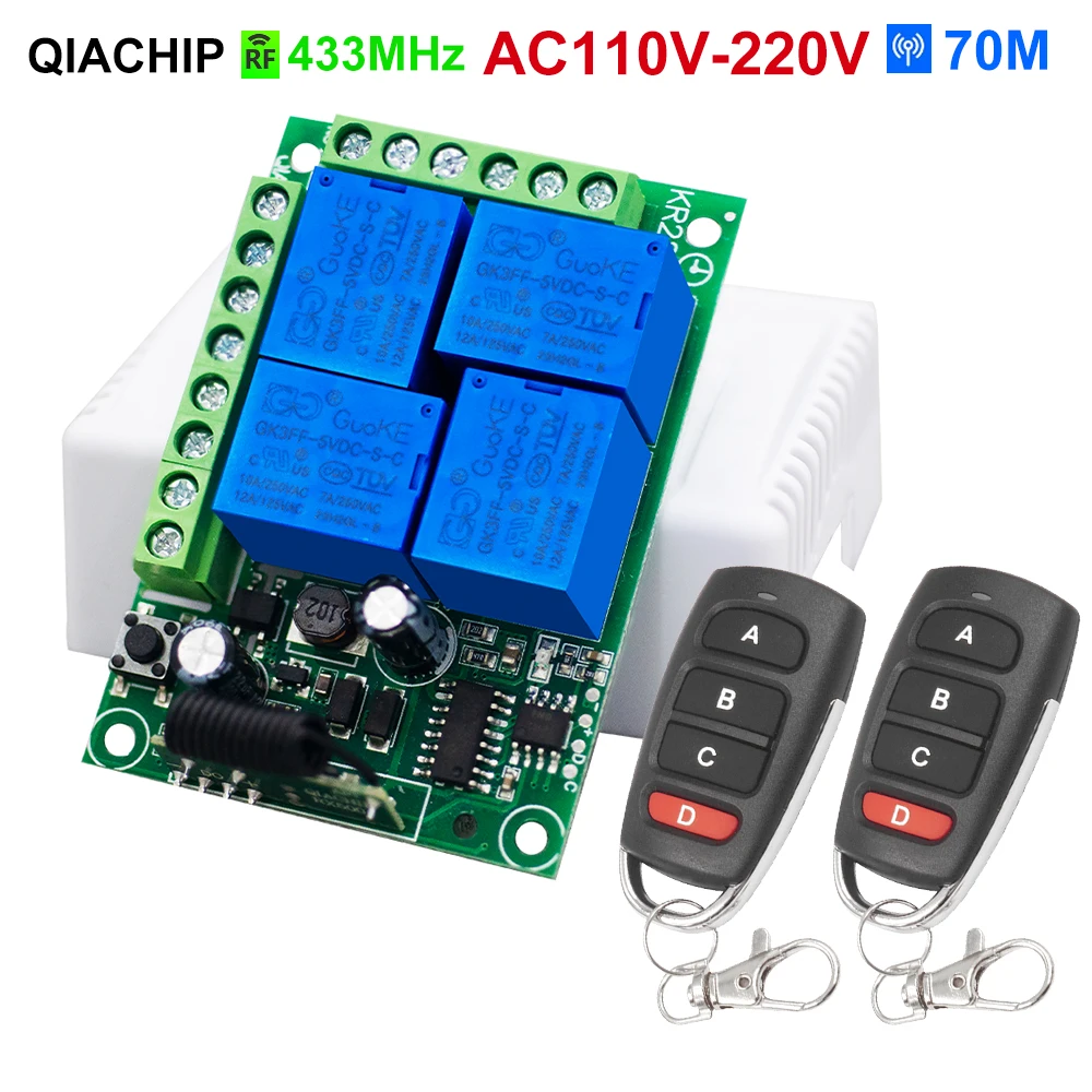 433Mhz Universal Wireless Remote Control AC110V 220V  Relay 4CH Module Receiver 4B Transmitter For Garage Door Gate Motor Light