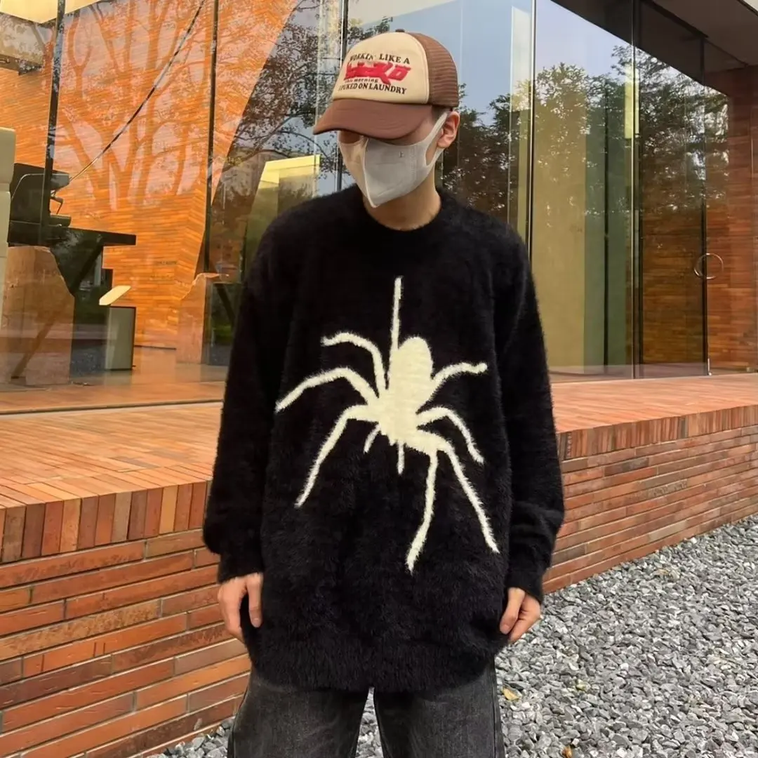 

Spider Sweater for Men Pull Hommes Vintage Thicked Fashion Jumper Ropa Mujer Korean Knitting Casual Oversized Y2k Pullovers