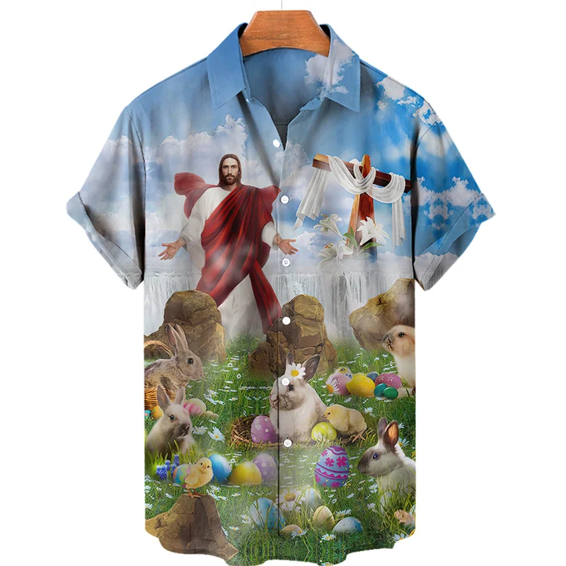 thumbnail image 1 of Camisetas gráficas de Cristo Jesús para hombres, ropa, camisas hawaianas estampadas en 3D, camisetas de playa de manga corta, blusas Y2K, ropa vintage, blusas con solapa, 1 of 5