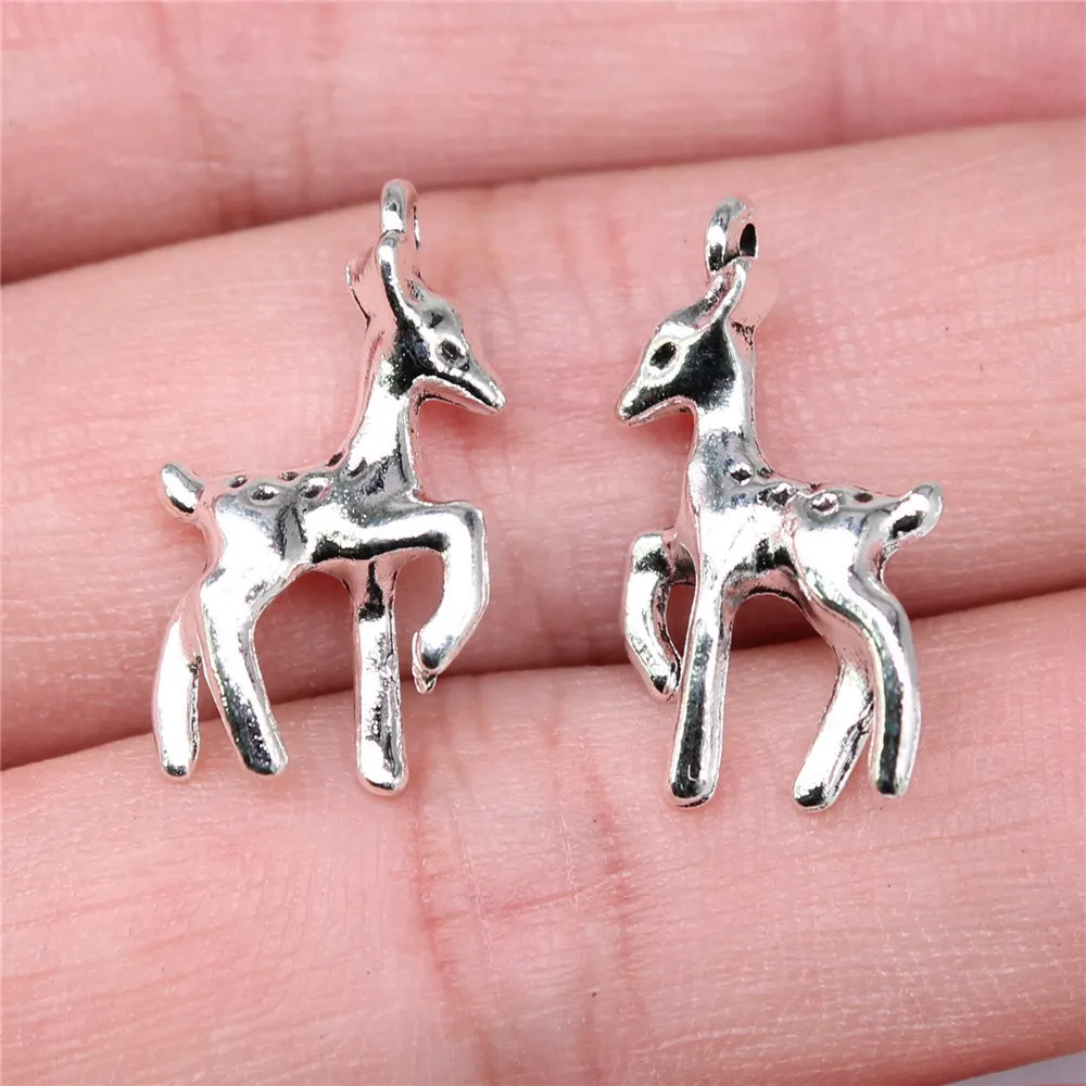 앤티크 사슴 참, 쥬얼리 제작용, 실버 색상, 0.87x0.47 인치, 22x12mm, 로트당 10 개