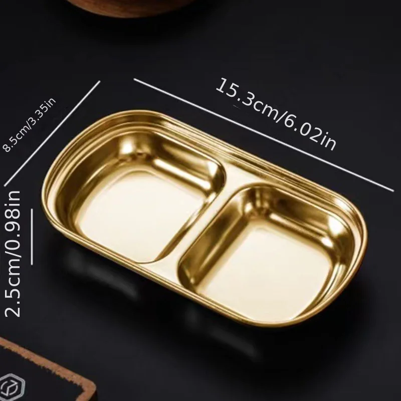 1pc, Stainless Steel Snack Serving Tray Set with Divided Sections-Condiment and Sauce Dishes for Dipping. butter dish