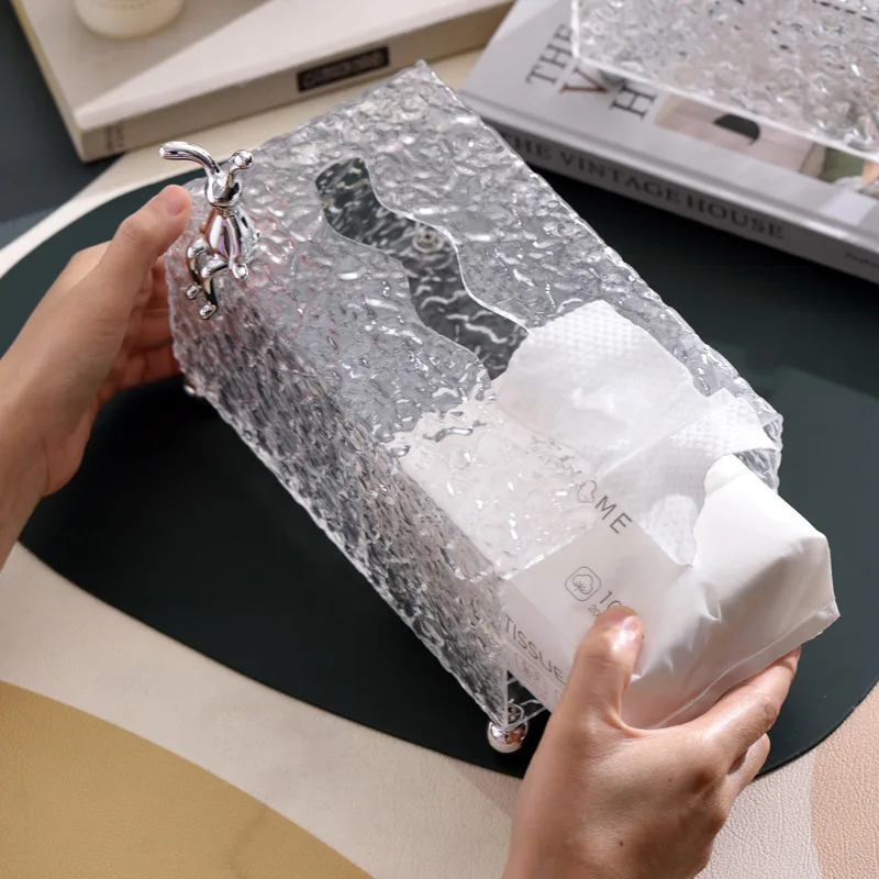 Crystal Pattern Tissue Box Household Living Room Coffee Table Light Luxury Suction Paper Box Wall Hanging Bathroom Tissue Box 4